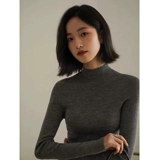 德国扬子纱羊毛一体成型针织打底衫女半高领毛衣中领修身内搭上衣