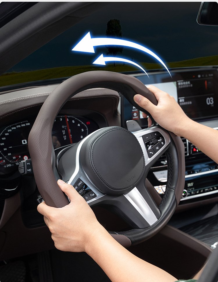 Napa Leather Steering Wheel Cover for Autumn and Winter, Universal for All Seasons, Non-Slip, Sweat-Absorbent, Breathable, Sports Car Handle Cover, New Model for Men and Women