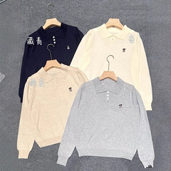 小狗刺绣polo领针织衫女秋冬百搭套头毛衣气质miu系长袖羊毛上衣