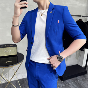 Summer Short-Sleeved Suit Men's Suit Korean Style Slim Three-Quarter Sleeve Suit Business Casual Handsome Half-Sleeved Thin Style