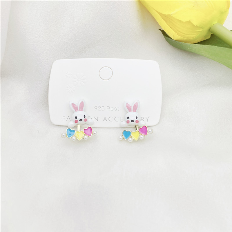 Cartoon Style Clouds Rabbit Heart Shape Imitation Pearl Alloy Enamel Women's Drop Earrings display picture 4