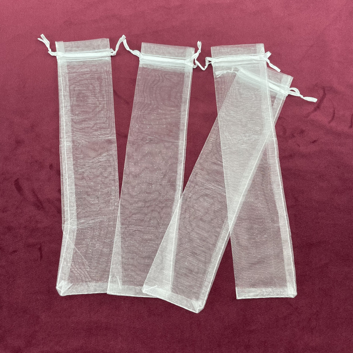 亚马逊现货6*27CM白色扇子欧根纱 束口抽绳网纱袋 项链礼品包装袋