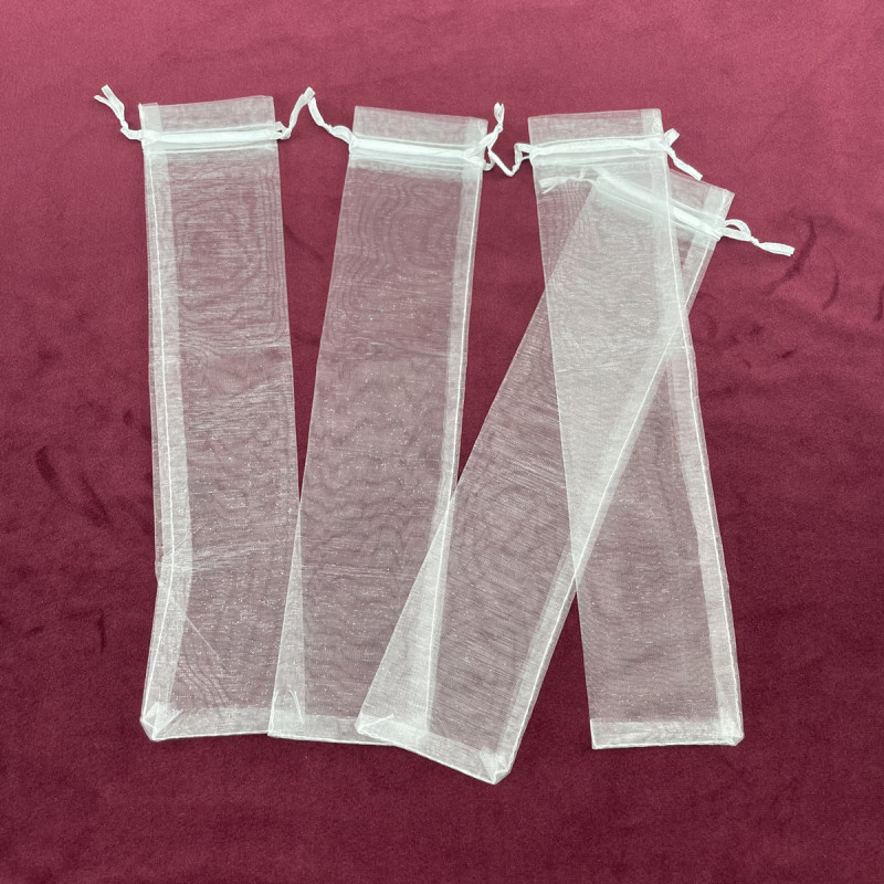 Amazon Spot 6*27cm white fan organza drawstring mesh bag necklace gift bag