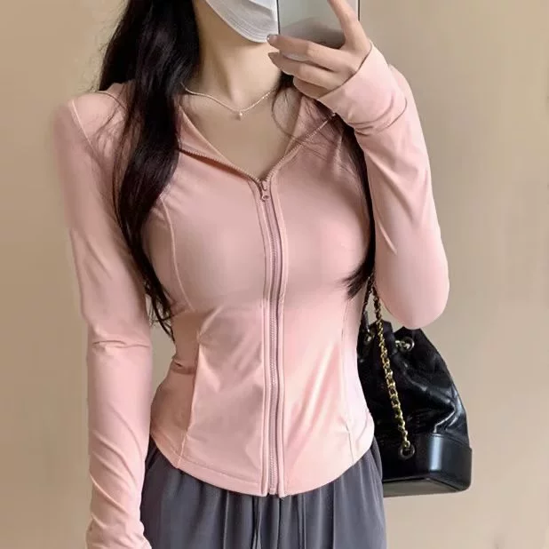 Розовый ледяной шелк солнцезащитный крем женская летняя стройная одежда для йоги облегает топ 2024 новый кардиган