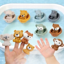 跨境婴幼儿沐浴洗深戏水叠叠船动物手指套儿童浴室可堆叠浮船玩具