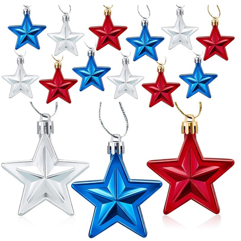 American Independence Day Patriotic Ball 7cm Three-dimensional Christmas Five-pointed Star Labor Day Party Christmas Tree Decoration Pendant