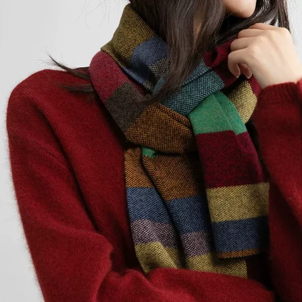 Designer Rainbow Candy Dopamine Vibe Neck Warmer for Women, Autumn and Winter Colorful Striped 10-Fleece Scarf