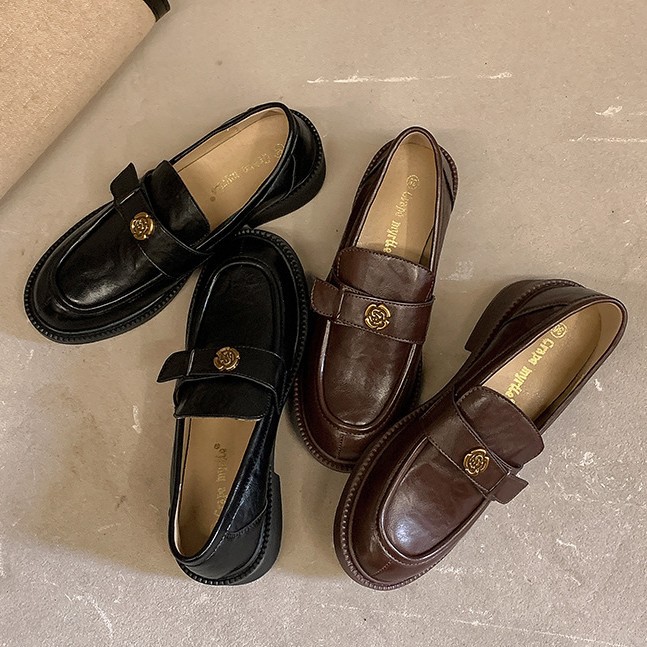 Gran Bretaña Lefour zapatos mujeres 202 nuevo camellia un pedaleo casual zapatos de cuero negro retro con suela gruesa