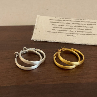Simple brushed metal plain hoop earrings for women, niche, high-end, unique, exquisite, fashionable and versatile earrings.