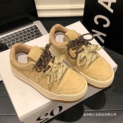 2025秋季新款真皮板鞋女厚底增高ins潮复古运动休闲鞋百搭小白鞋