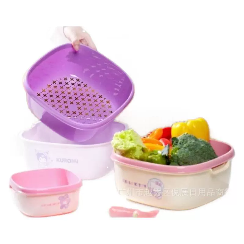 Sanrio двойная сливная корзина, бытовая кухонная корзина для хранения овощей и фруктов, мойка, пластиковая овощная корзина