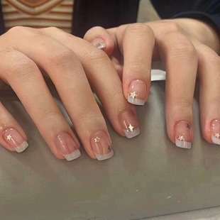 Short French retro leather powder manicure simple fashion niche Aurora star manicure wear nail wholesale