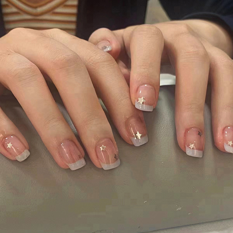 Short French retro leather powder manicure simple fashion niche Aurora star manicure wear nail wholesale