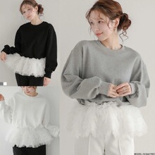 2026新款 春秋纯色卫衣网纱拼接宽松女卫衣时尚休闲上衣