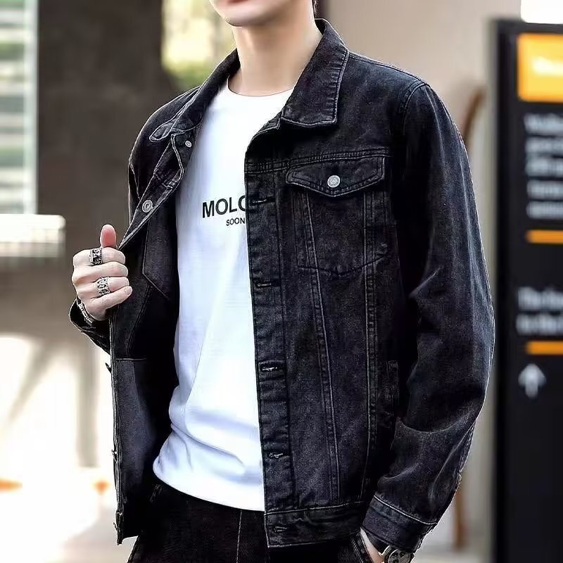 Cross-Border Foreign Trade Hong Kong Style Denim Jacket Men's Loose Handsome Splicing Tops Trendy Korean Style Casual Jacket Cross-Border Foreign Trade Hong Kong Style Denim Jacket Men's Loose Handsome Splicing Tops Trendy Korean Style Casual Jacket