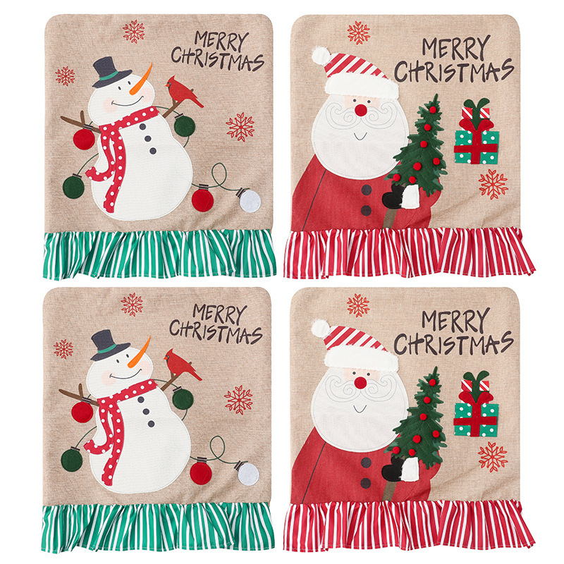 Nuevos productos transfronterizos decoraciones de Navidad lino viejo muñeco de nieve cubierta de silla de fichaje de Navidad creativa cubierta de taburete a rayas