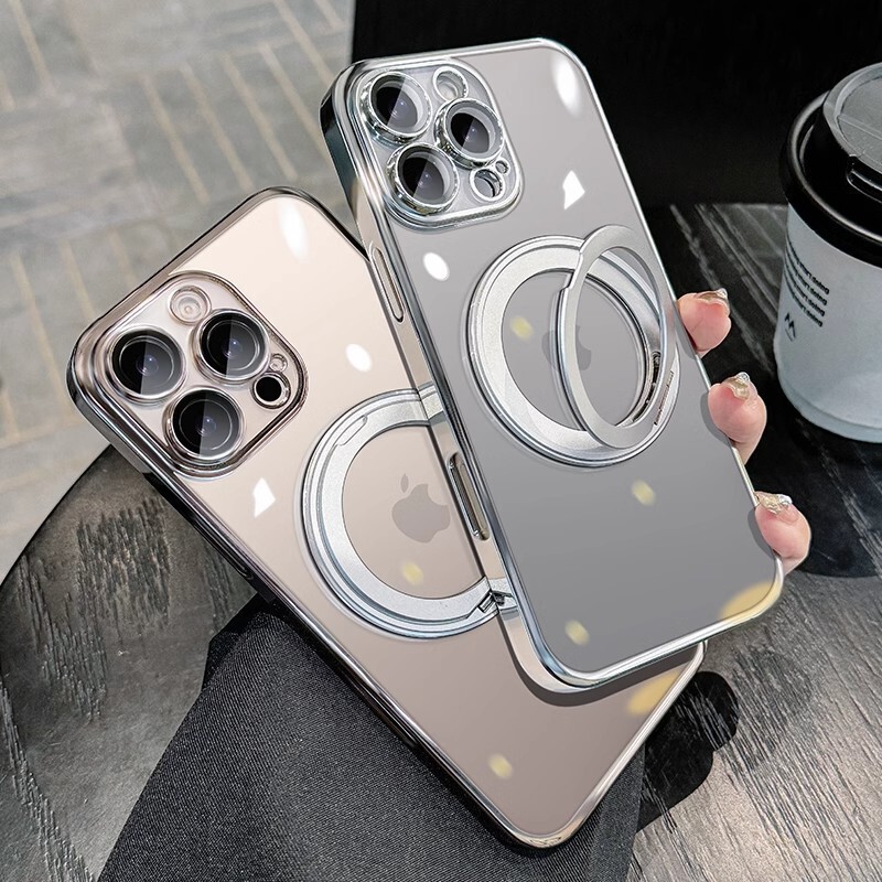 适用iPhone16超强磁吸手机壳苹果15promax360旋转支架高透硬套14|undefined