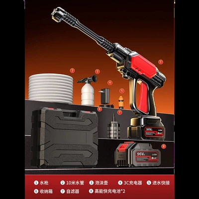 Portable car washer, 2026 New Model High-Pressure Water - german-four-pump-pulse-turbocharging-96vh-high-endurance-dual-battery-80-knots-of-power-2-batteries-and-1-charge-10m-water-pipes-six-in-one-nozzle-storage-box-packaging