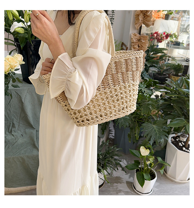 281g Weight Polyester Cotton Lining Material Zipper Closure Type Top Handle Strap Type Women's All Seasons Straw Vacation Handbag
