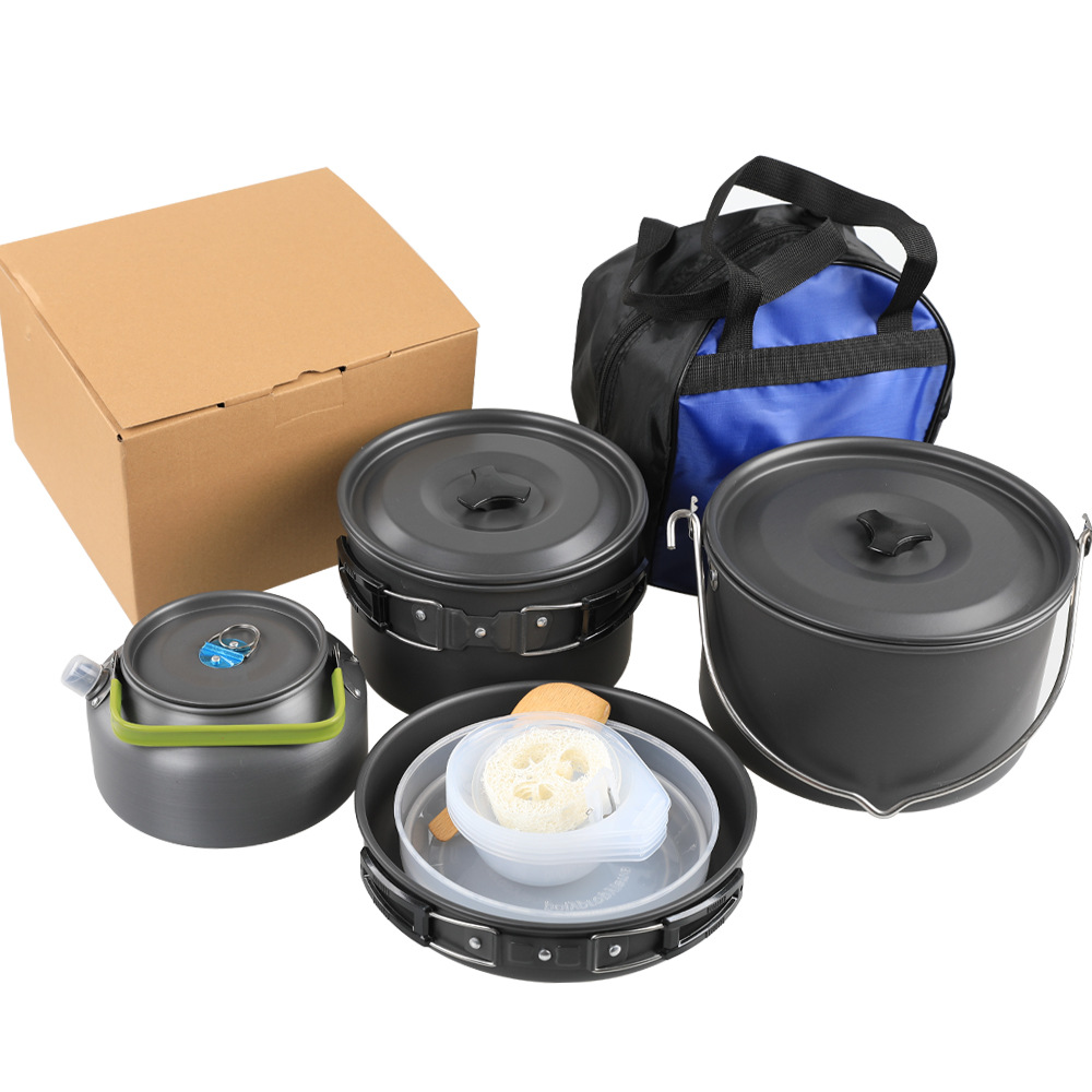 5-6人户外野营套锅 便携式套锅 户外野营炊具 带茶壶 DS-700套锅