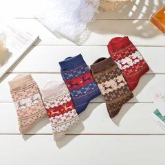 Christmas Elk Rabbit Wool Mid-calf Socks Women's Autumn and Winter Cartoon Socks Japanese Cute Gold Silk Fawn Terry High Waist Socks