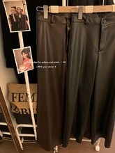 2025新款秋装复古时尚高腰宽松时尚PU皮裤阔腿长裤休闲裤女装chic