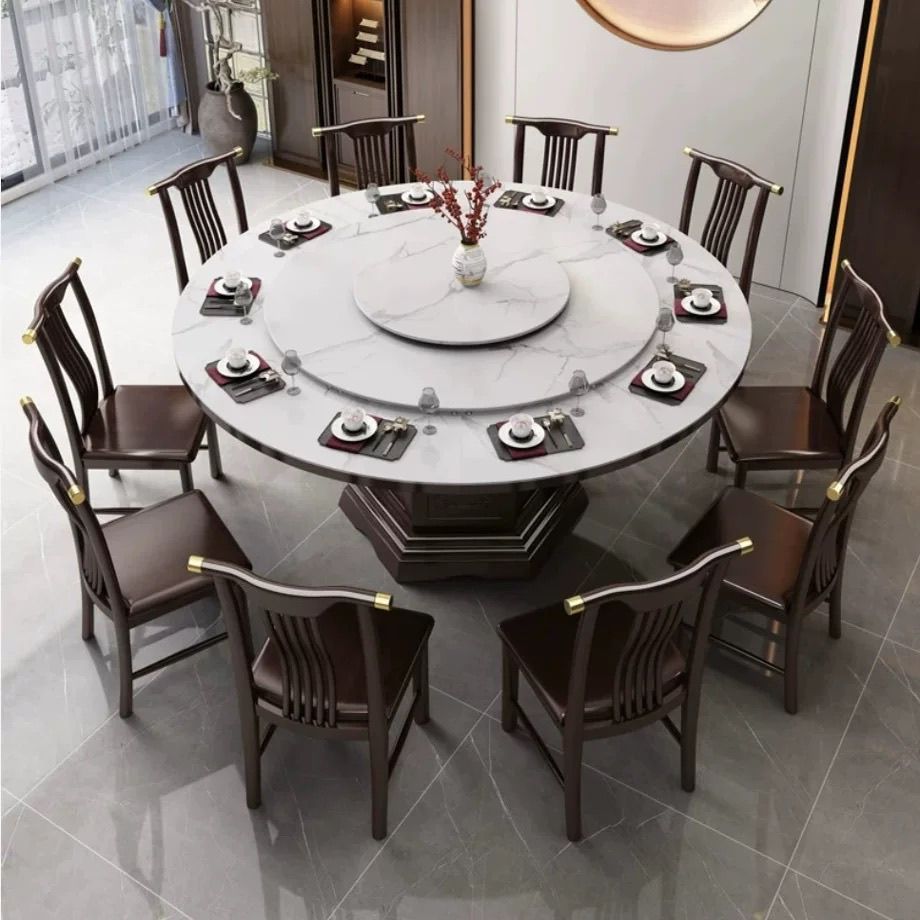 旋转伸缩餐桌可变大全实木圆桌带转盘多功能餐桌椅组合家用小户型