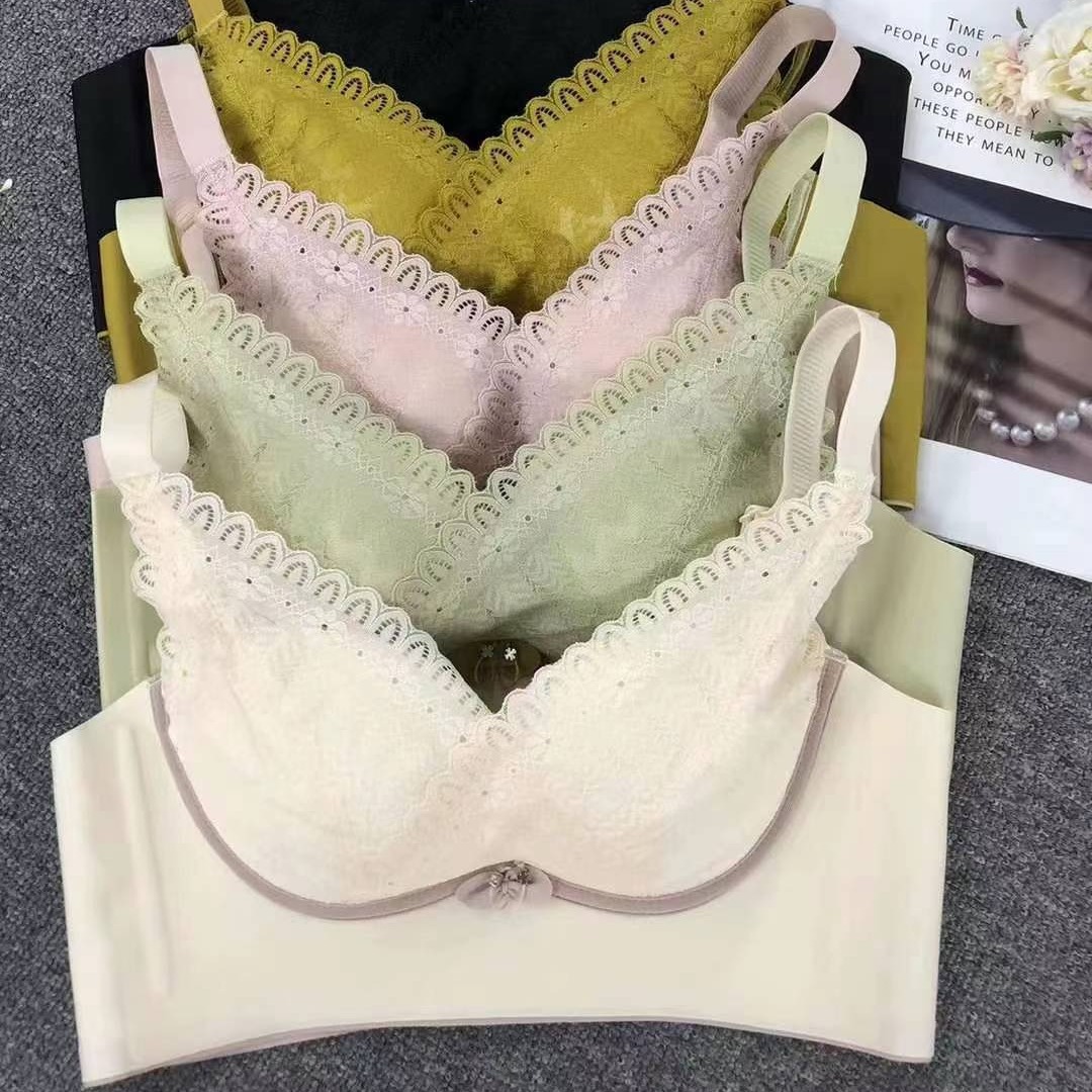Nuevo sujetador de alta calidad de moda de encaje jacquard transpirable y cómodo ajuste lateral de pecho de cuatro botones ropa interior mujer