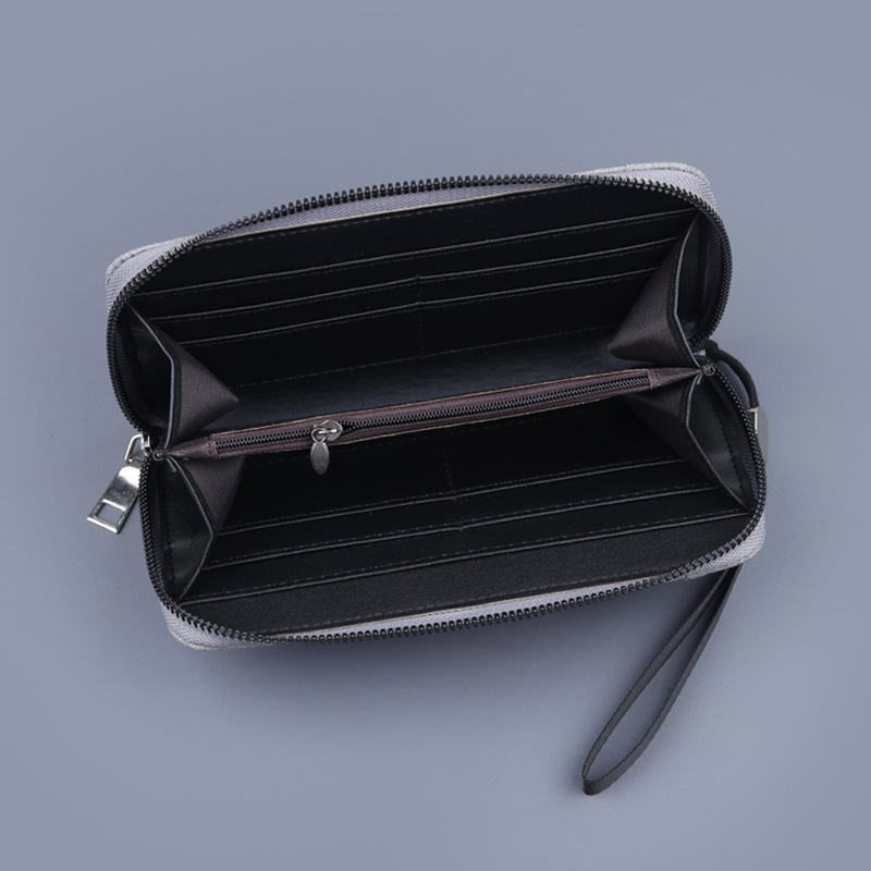 Cartera de lona para hombre, bolso largo, embrague con cremallera para hombre, bolso para teléfono móvil para hombre, ocio de mezclilla de gran capacidad