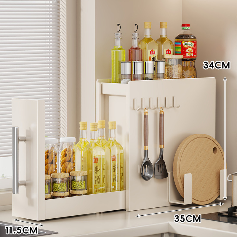 Organizador Extraíble de Condimentos Estrecho Multicapa de Acero al Carbono Sin Perforación para Encimera de Cocina image 8