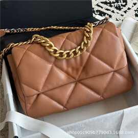 2025原单皮小香风19bag 小羊皮菱格链条包cf真皮单肩斜跨包云朵女