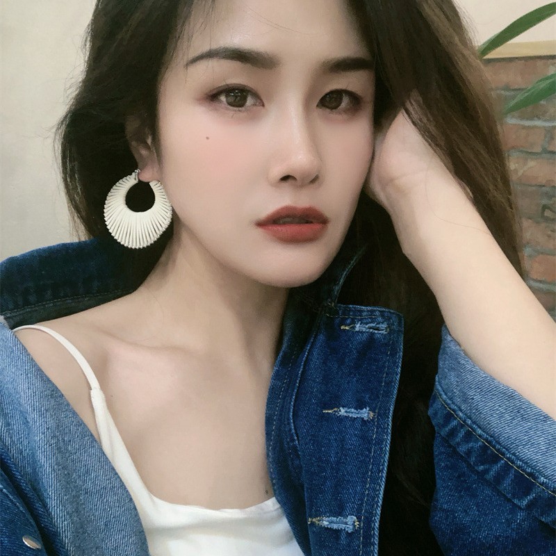 港风秋冬新款PU皮编织耳圈高级感法式耳环复古椭圆形潮流夸张耳饰|undefined