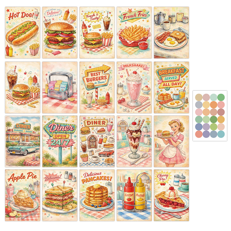 20 Vintage Food Card Illustrations Posters Cards Dorm Room Restaurant Rental Room Wall Decoration Wallpaper Photos
