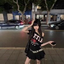 美式甜酷辣妹y2k斜肩纯棉短袖T恤女夏季废土风朋G宽松显瘦上衣女