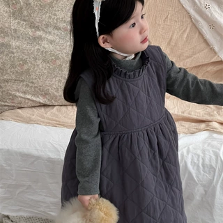 喜范冬季新品女童灰蓝立领棉裙儿童宝宝夹棉洋气百搭背心裙子