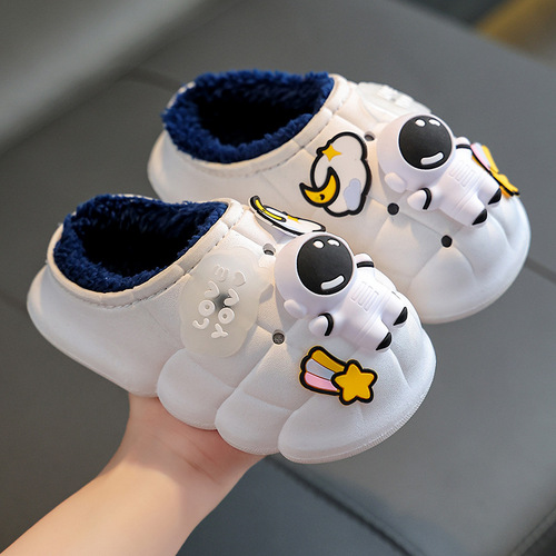 Children's cotton slippers for boys and girls in winter for infants and toddlers indoor home baby non-slip furry bag and cotton shoes for winter