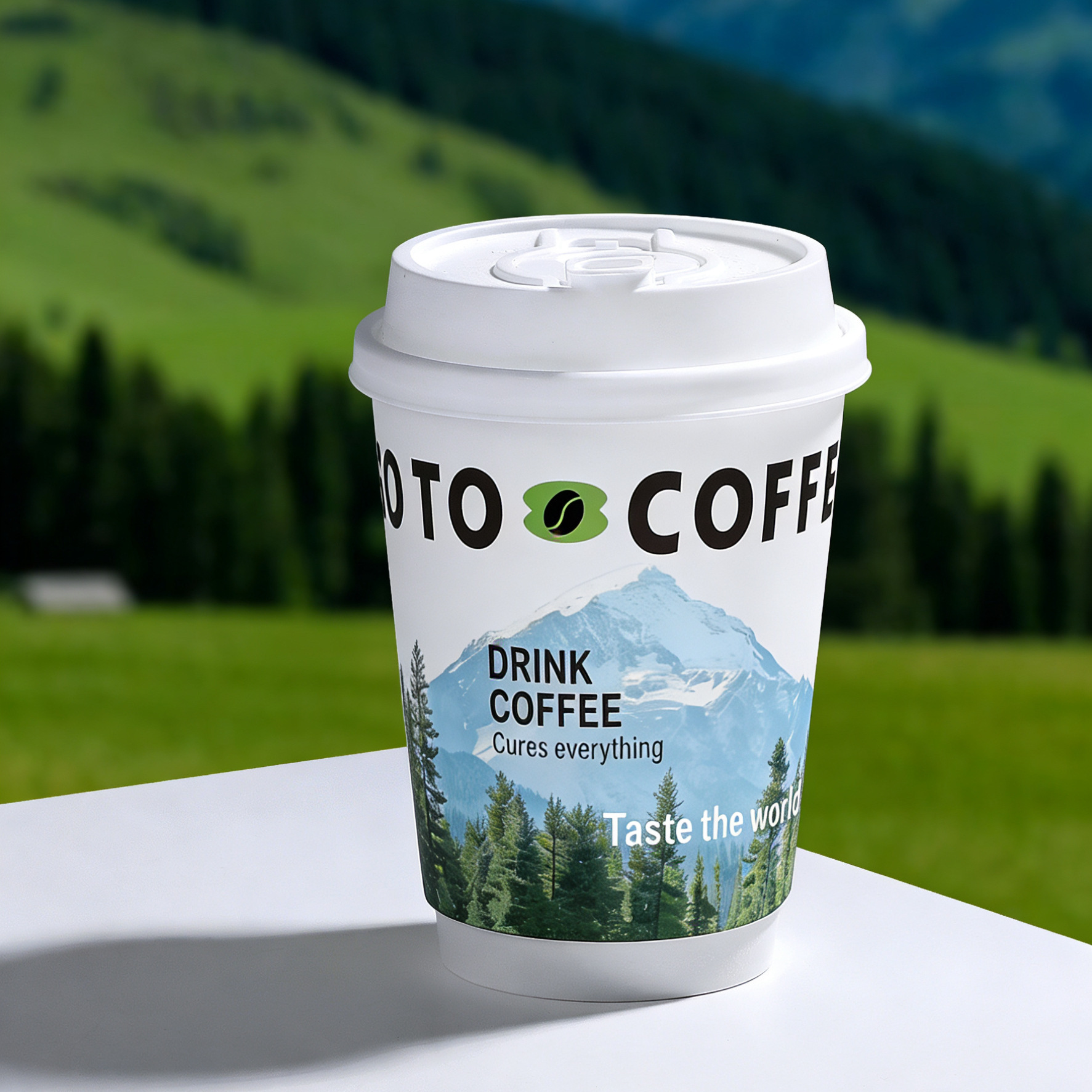 Taza de papel de café desechable con tapa gruesa taza de té de leche de piel de vaca resistente al calor de doble capa empaquetada con bebida caliente logotipo de impresión comercial