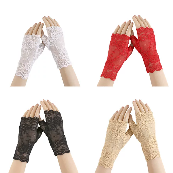 Manufacturer's elastic lace gloves for sun protection, driving, non-slip, women's thin gloves, yoga wrist covers, party faux sleeves