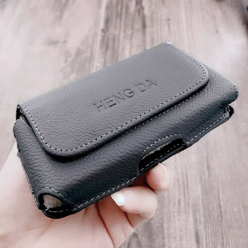 Leather phone waist case with lychee pattern, horizontal model, adjustable strap, universal leather case for the elderly, general factory, model 7.0