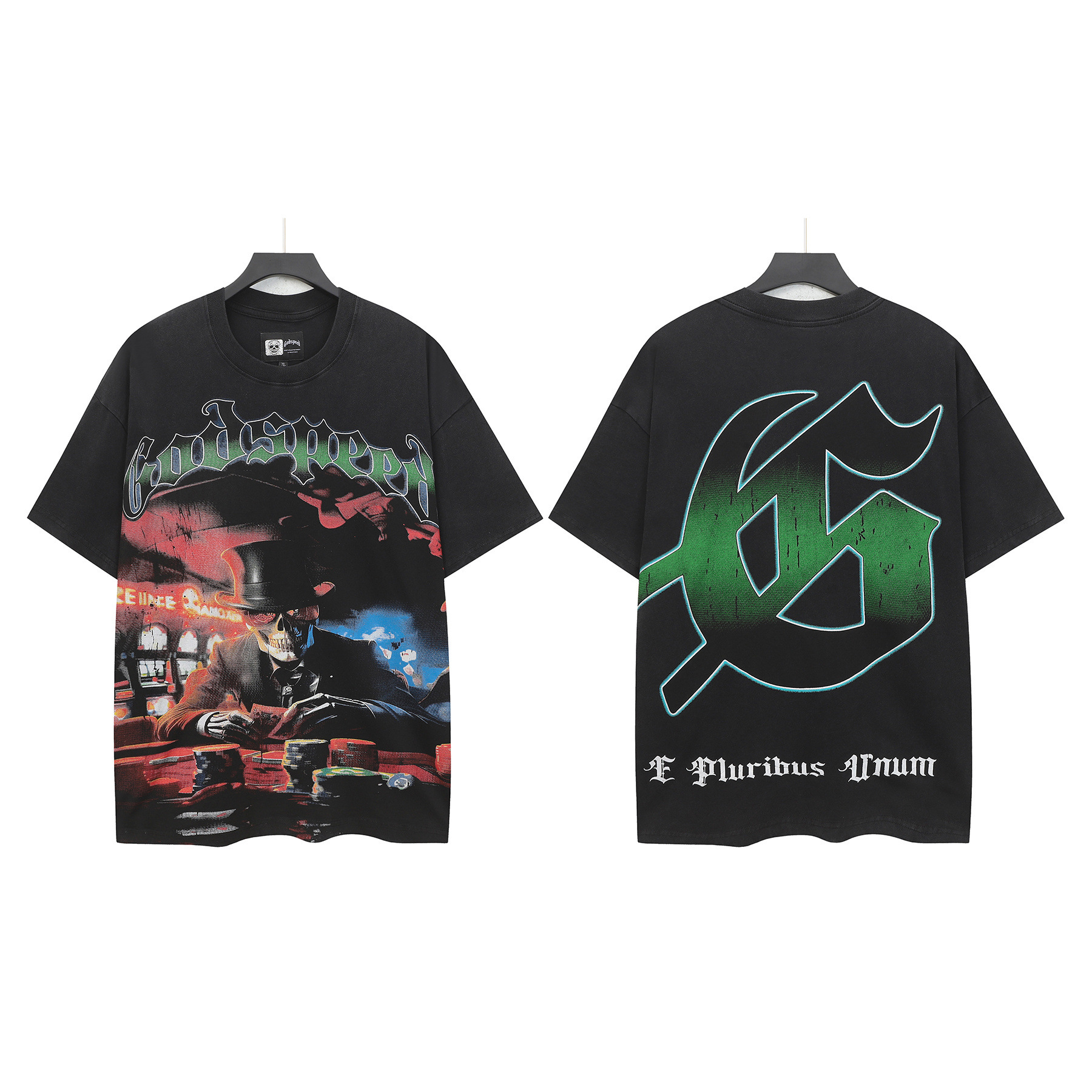 Cross-border Wholesale High-quality Gods Short-sleeve Heavy Wash FOG High Street Fashion Brand Skull Print Pure Cotton_viptrois.com