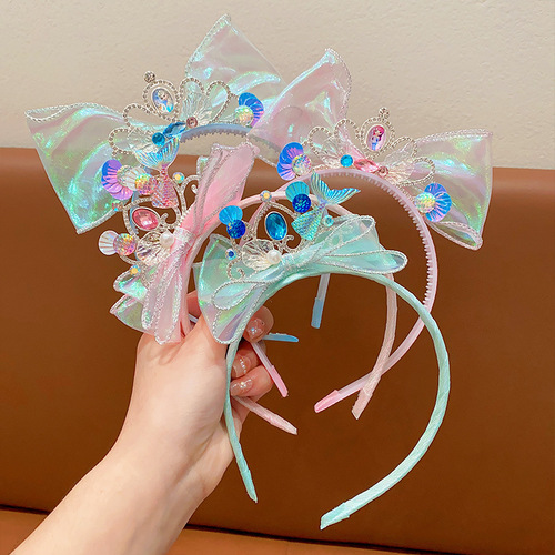 Children's Colorful Mermaid Princess Bow Hair Clip for Girls, Breakable Hair Band for Little Girls, Mermaid Princess Hair Accessories