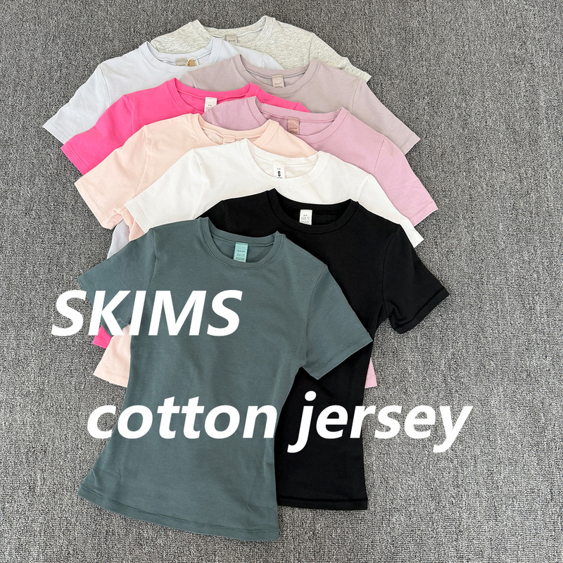 Skims-style Cotton Jersey women's regular-shoulder round-neck short-sleeve cotton-spandex T-shirt with original craftsmanship Skims-style Cotton Jersey women's regular-shoulder round-neck short-sleeve cotton-spandex T-shirt with original craftsmanship