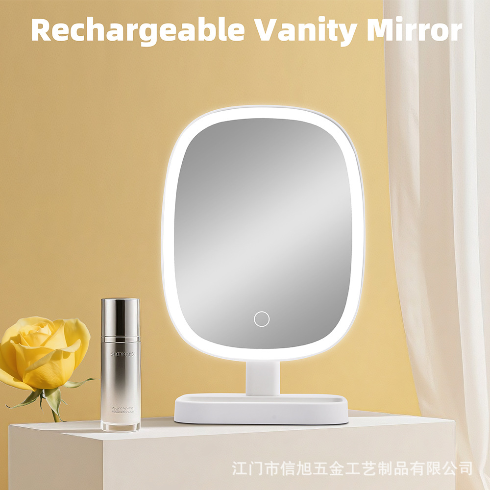 新款充电化妆镜LED带灯台式托盘家用智能触摸感应网红美容补光镜