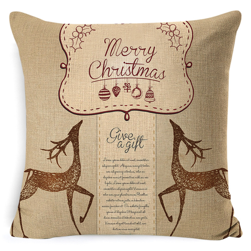 105g Weight Pillow Cases Home Textiles & Decor Type throw pillow, pillow case Event & Party Supplies Linen Material Christmas Festival Letter, Deer Pattern Retro Style Retro Letter Deer Linen Pillow Cases 7