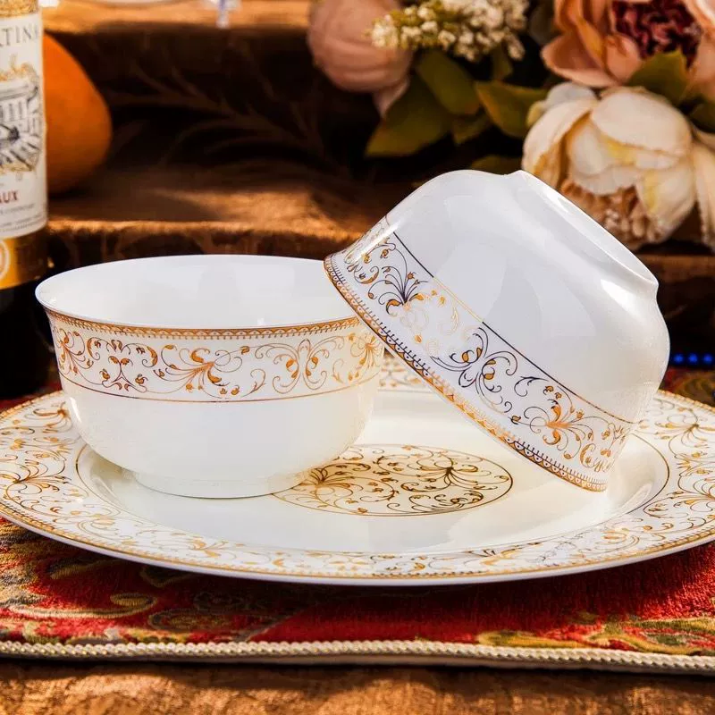 60-частная тарелка и тарелка набор для дома Jingdezhen подлинная костяная фарфоровая столовая посуда набор обеденная чаша тарелка китайский стиль комбинация столовых приборов
