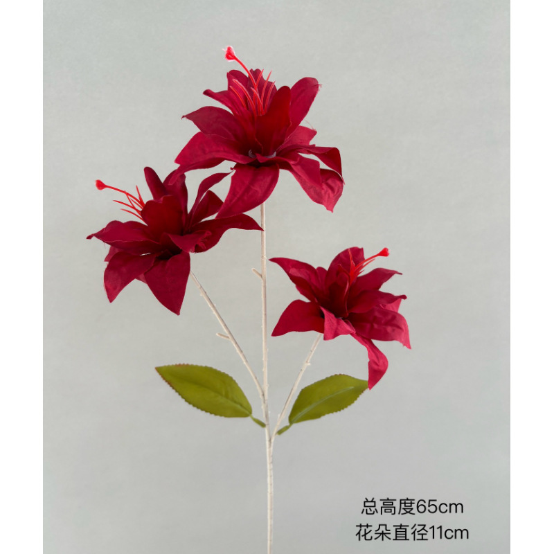 Flor simulada 3 cabezas lirio rosa lirio rojo accesorios de boda boda decoración al aire libre flor de seda camino tira de flores