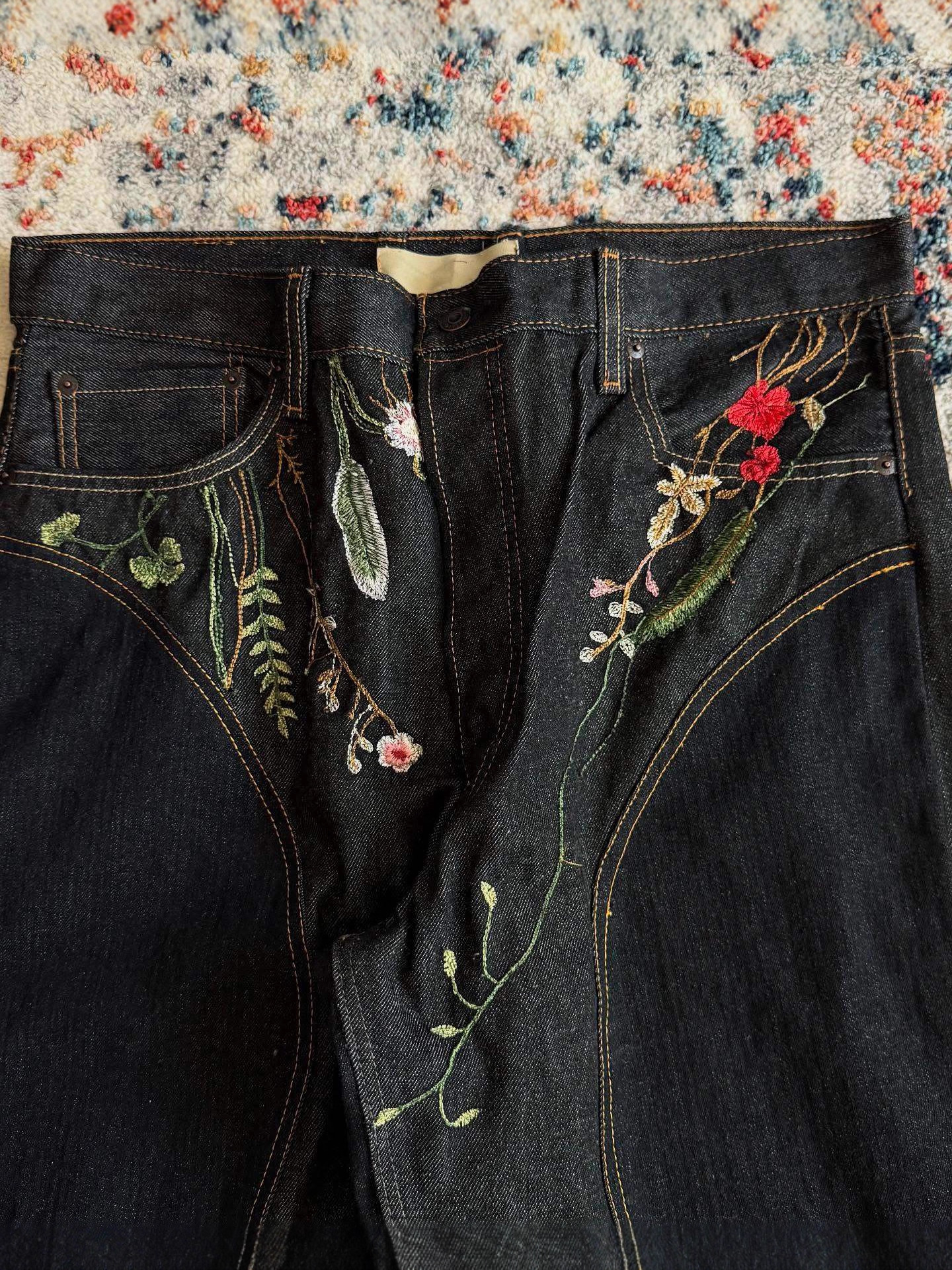 Pantalones largos holgados de estilo Y2K europeo y americano, con diseño de patchwork, bordado floral, para hombre y mujer, pantalones largos hasta el suelo, a la moda.