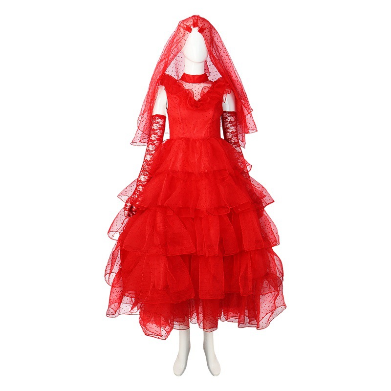 Traje de Halloween “Maestro de Sheol” – cosplay de escarabajo, Lydia, vestido de novia rojo