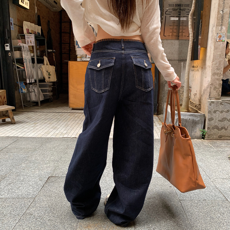 2026 Autumn/Winter New Collection: Women's Loose Straight-Leg Jeans with Hand-Stitched Waistband and Drapey, Slim-Fit Casual Long Pants