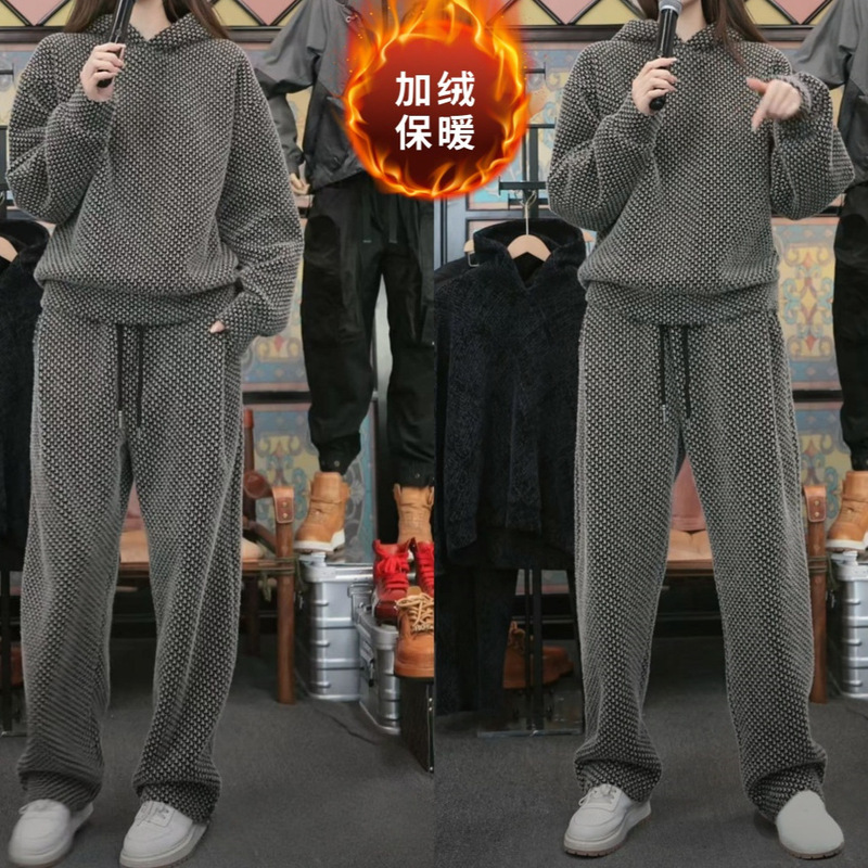 【High Quality】Winter Fashion Versatile Trendy High-End Light Luxury Men's Loose Casual Fleece-Lined Hooded Set 【High Quality】Winter Fashion Versatile Trendy High-End Light Luxury Men's Loose Casual Fleece-Lined Hooded Set